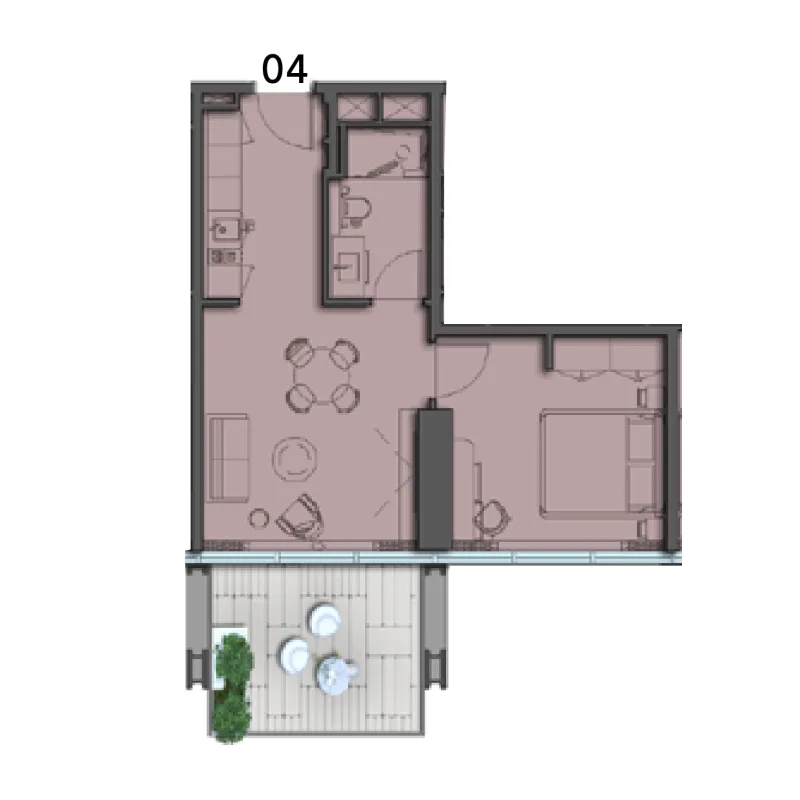 The Symphony by Imtiaz 1 bed floor plan, 696 sqft