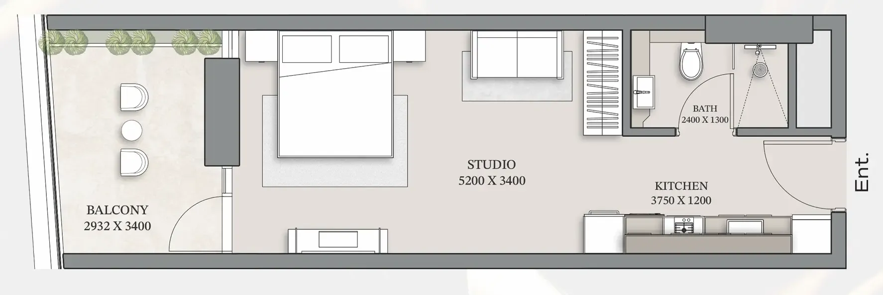 Empire Gardens Studio floor plan, 446 sqft