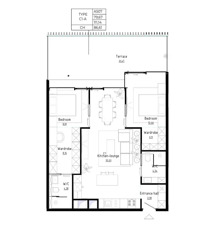 Bamboo Forest 2 bed floor plan, 1,195 – 1,206 sqft