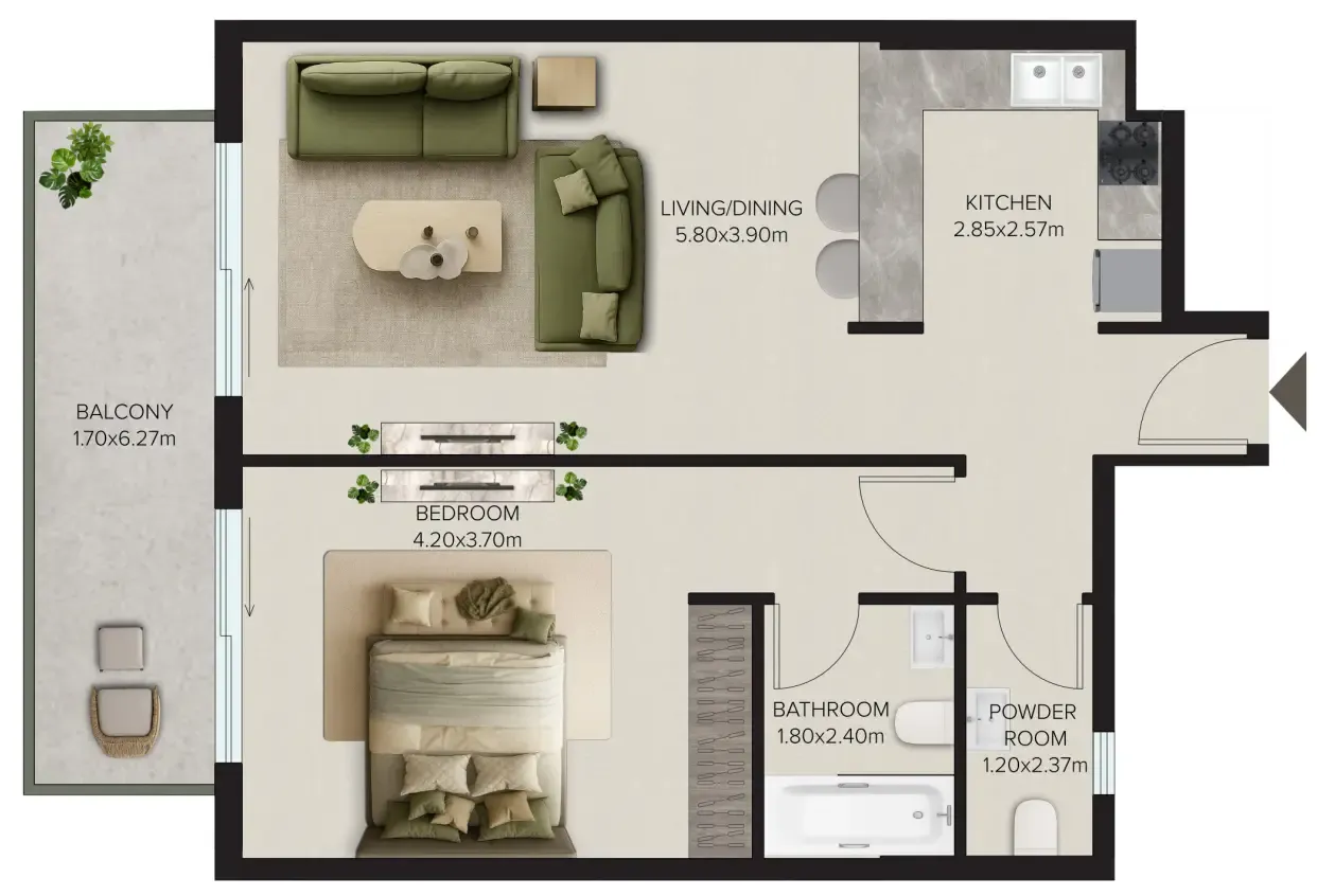 Esplora 1 bed floor plan, 864 sqft