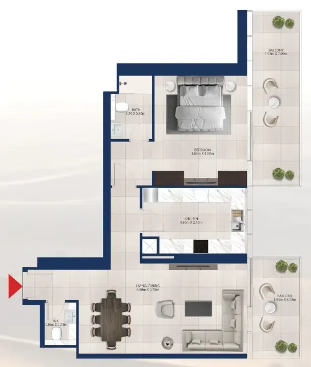 Al Vista 1 bed floor plan, 1,103 sqft