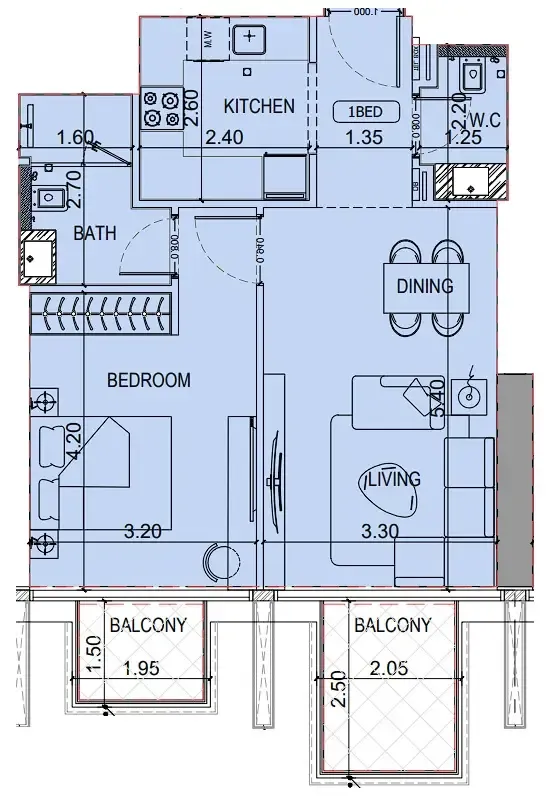 Binghatti Luxuria 1 bed floor plan, 651 sqft