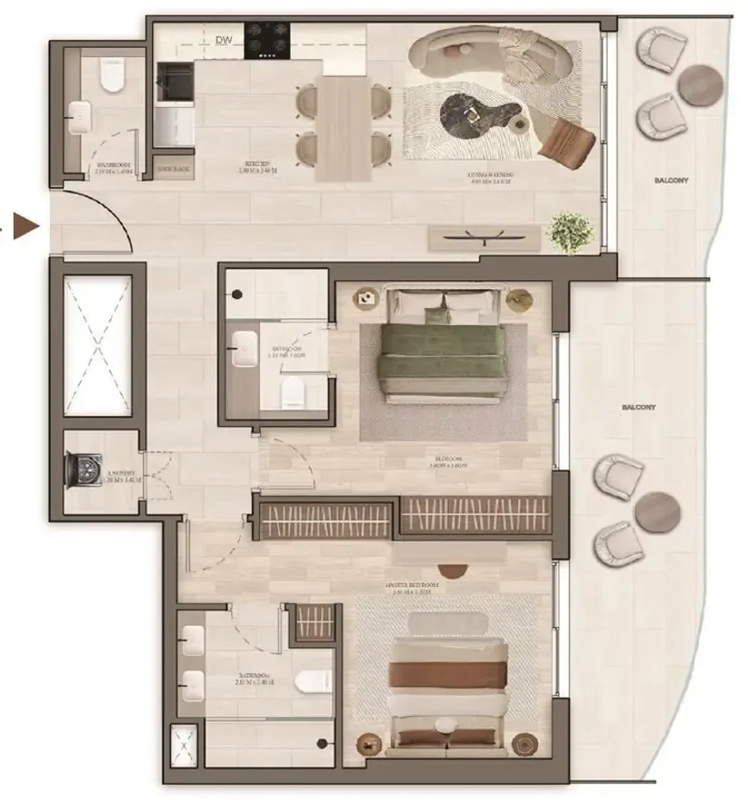 Stax 2 bed floor plan, 1,111 sqft