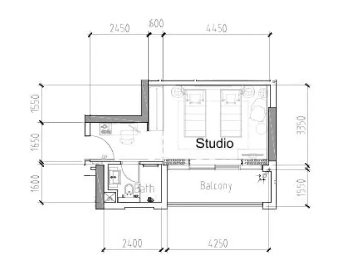 Damac Hills 2 - Hotel Edge by Rotana Studio floor plan, 371 sqft
