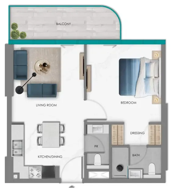 Samana South Haven 1 bed floor plan, 626 – 631 sqft