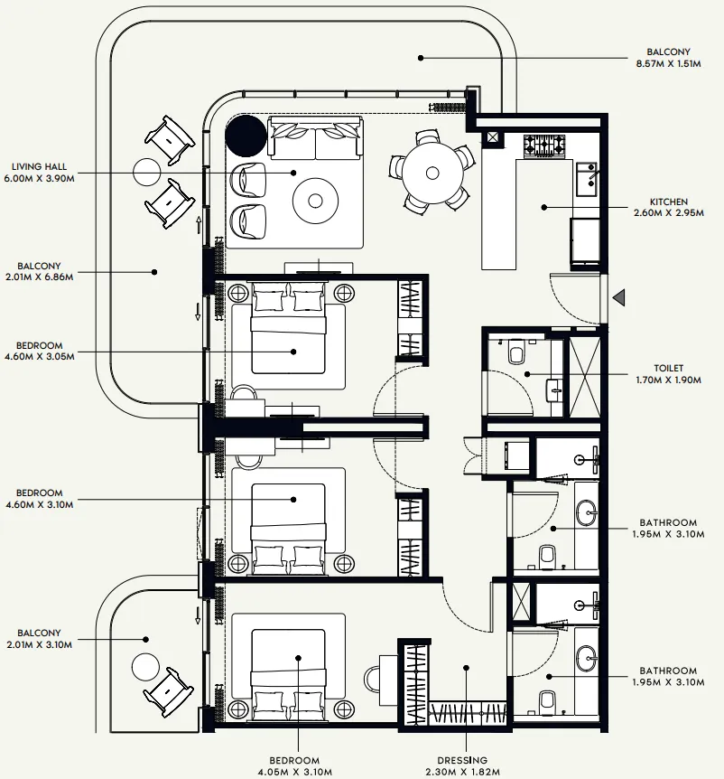 Azizi Venice 3 bed floor plan, 1,643 sqft