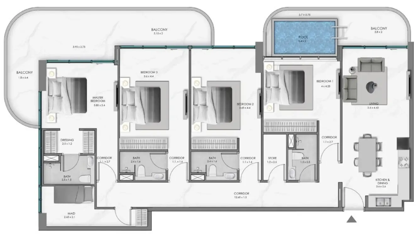 Samana Ocean Bay 4 bed floor plan, 2,239 sqft