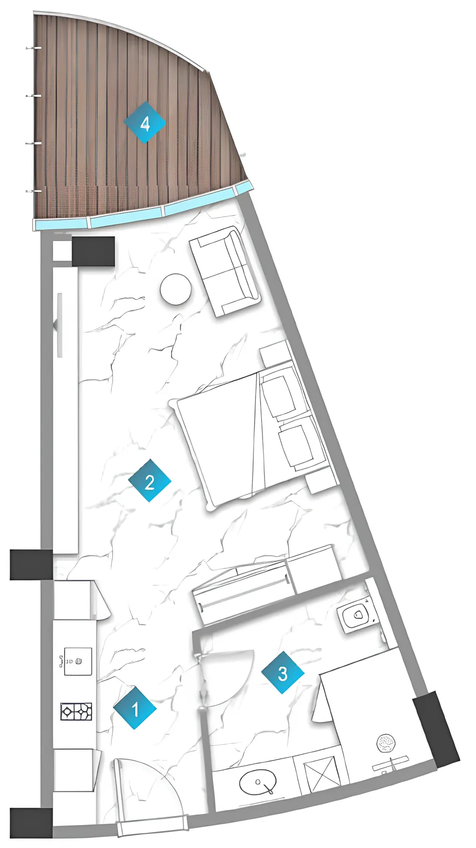Aqua Arc Studio floor plan, 595 sqft