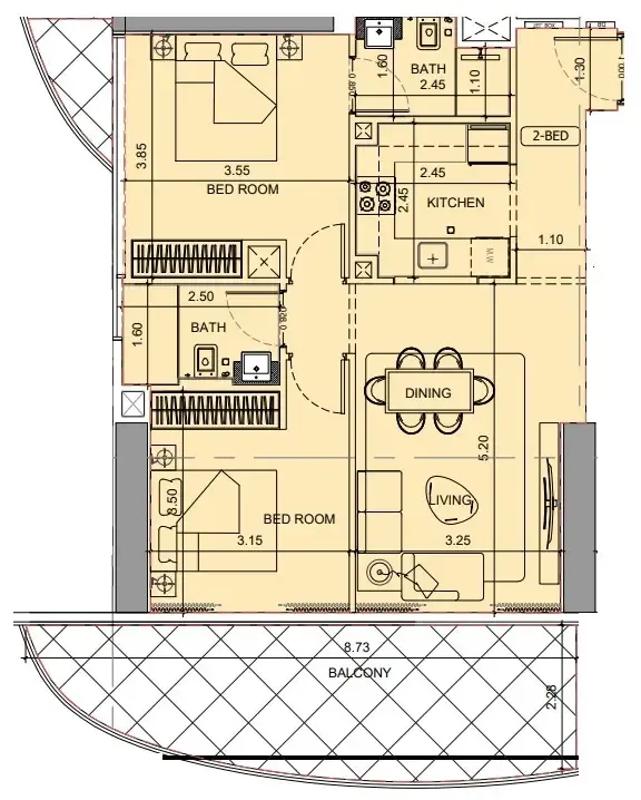 Project Maybach 2 bed floor plan, 992 sqft