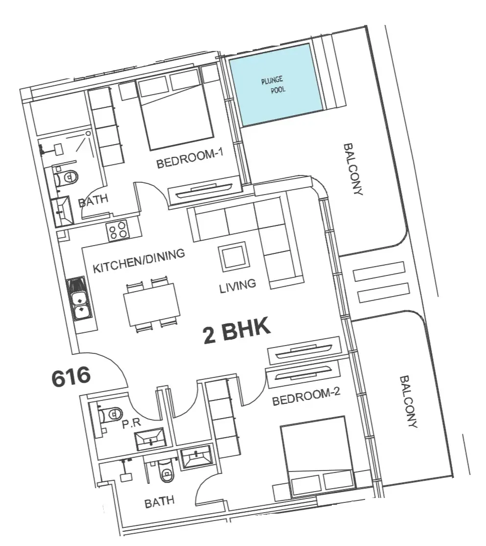 Villa Del Garda 2 bed floor plan, 1,211 sqft
