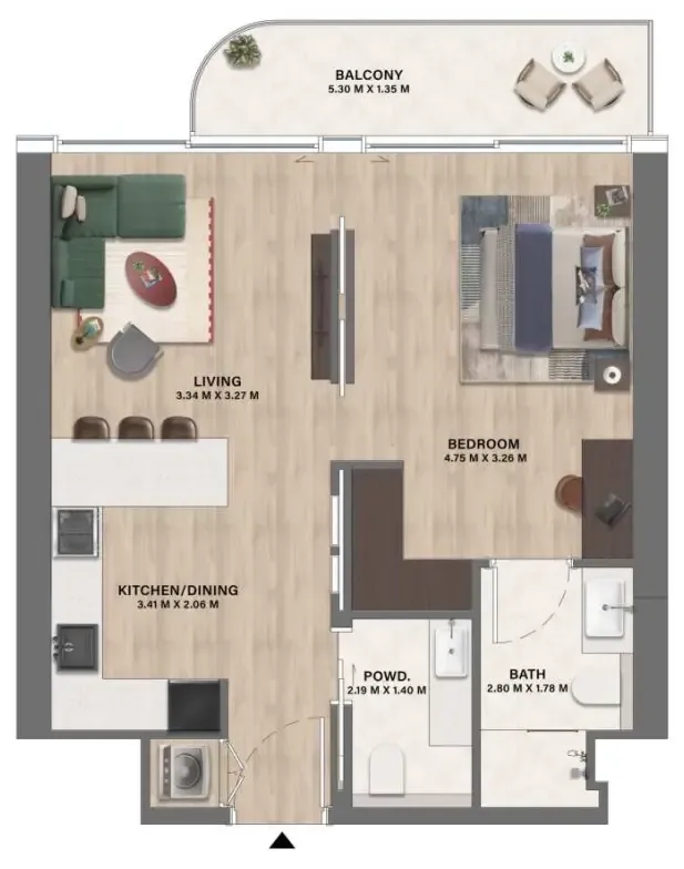 Mövenpick Residences Dubai Motor City Phase 1 1 bed floor plan, 669 sqft