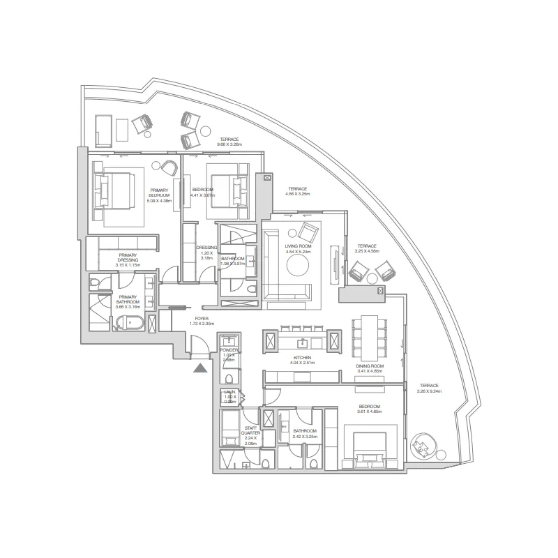 The Residences at The Dubai Beach EDITION 3 bed floor plan, 3,184 sqft