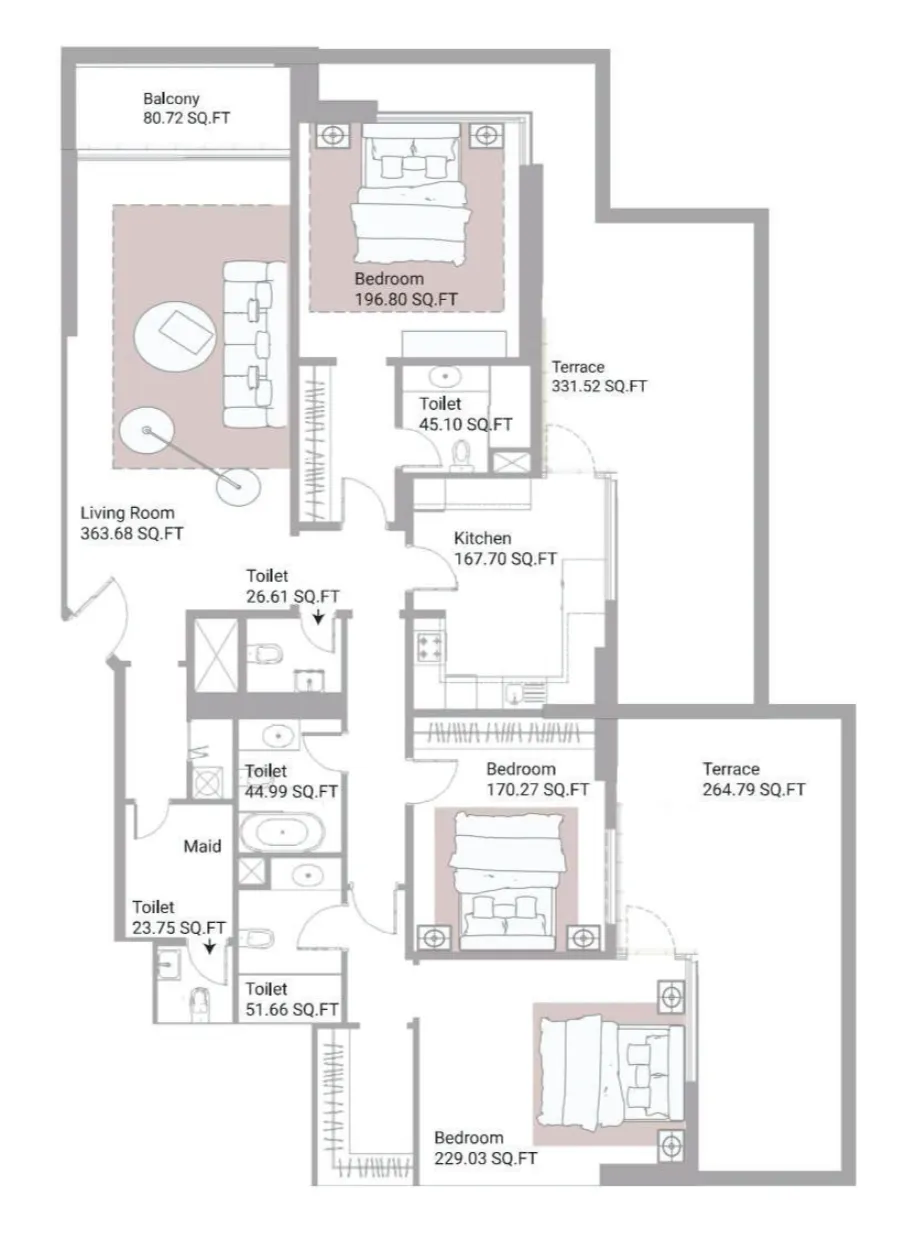 Ajman Creek Towers 3 bed floor plan, 3,566 sqft