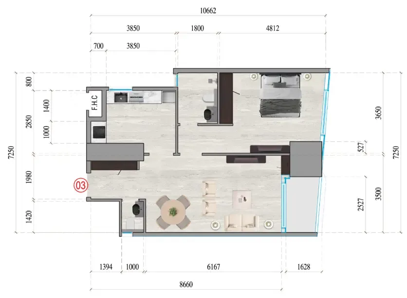 Al Ghaf Tower 1 bed floor plan, 801 sqft