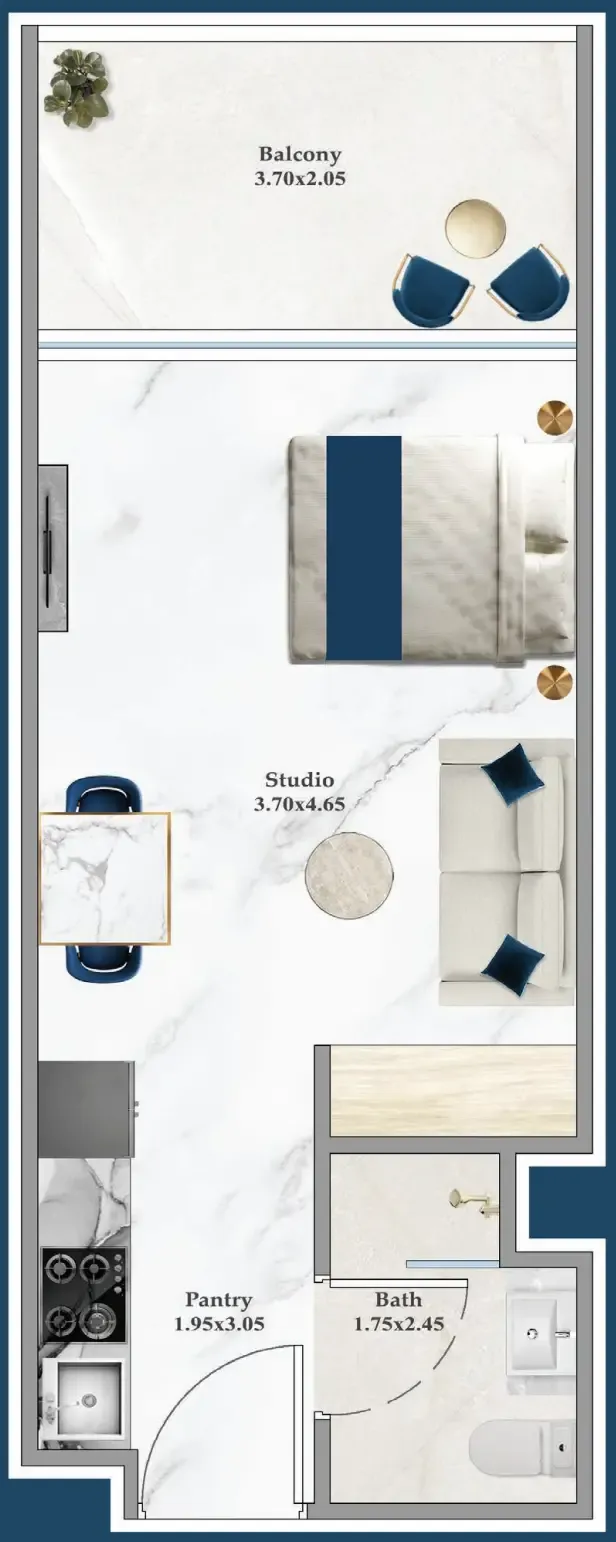 Serenz Studio floor plan, 383 sqft