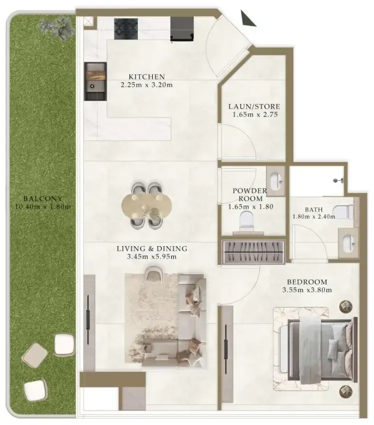 Ryze Residences by AUM Development 1 bed floor plan, 922 sqft