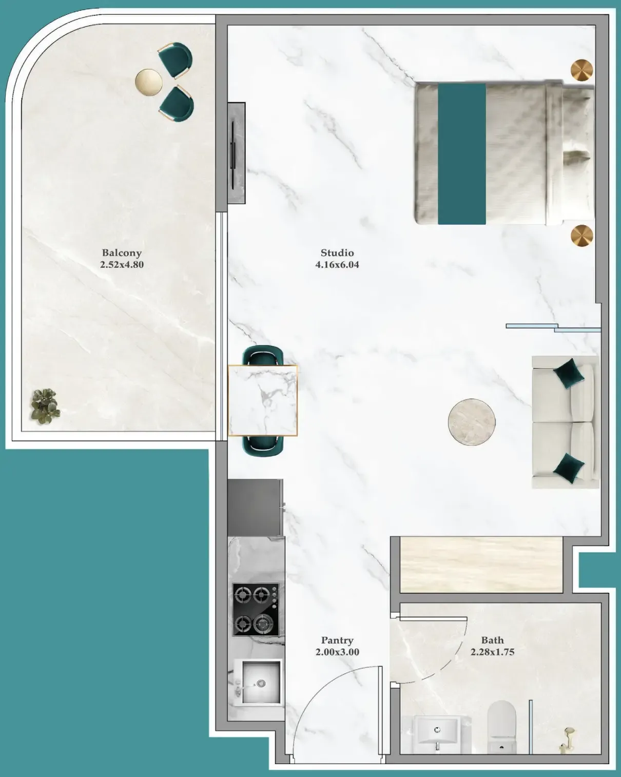 Breez Studio floor plan, 477 sqft