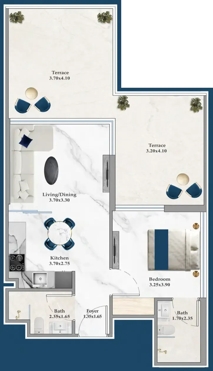 Serenz 1 bed floor plan, 765 – 772 sqft