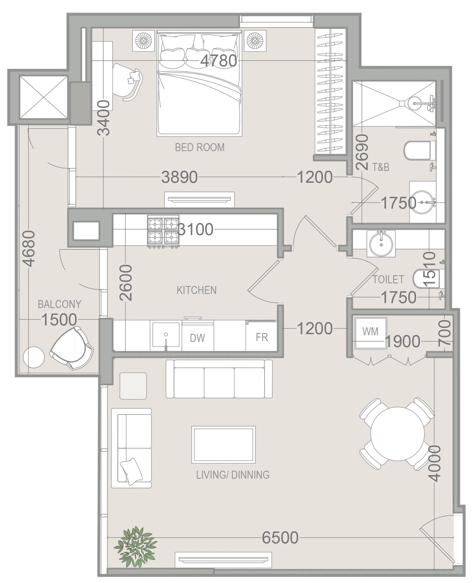 EVERGR1N House 4 1 bed floor plan, 817 sqft