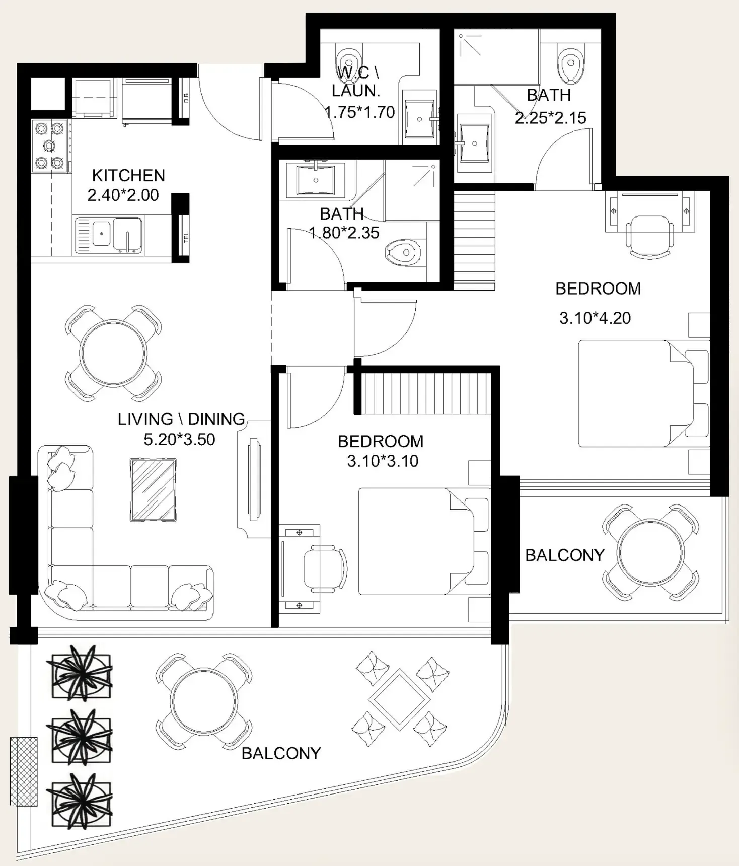 X11 2 bed floor plan, 1,092 sqft