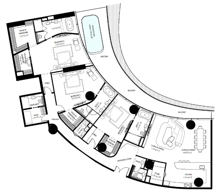 Bugatti Residences by Binghatti 3 bed floor plan, 3,789 sqft