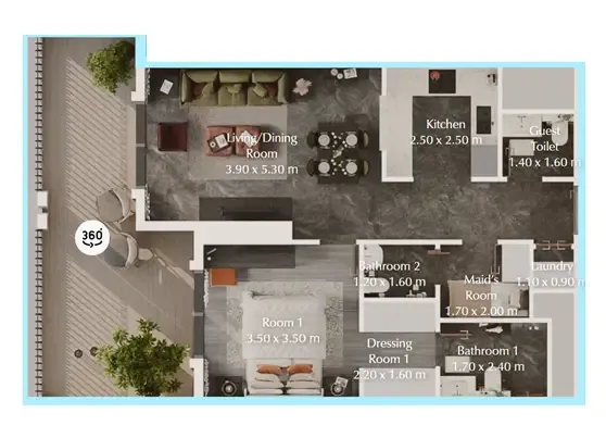 Bab Al Qasr Garden Residences 65 1 bed floor plan, 911 sqft