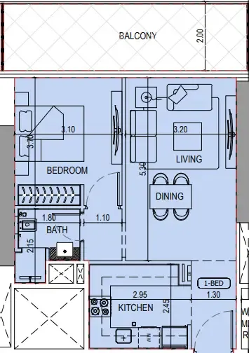 Binghatti Sky Terraces 1 bed floor plan, 701 sqft