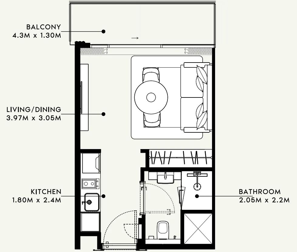 Azizi Milan Studio floor plan, 326 sqft