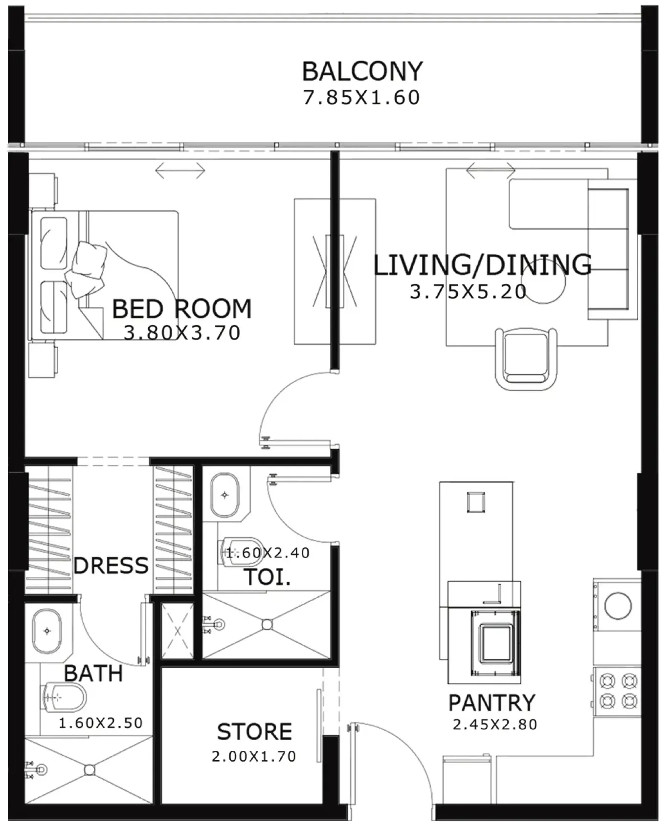 Belle Rêve 1 bed floor plan, 810 sqft