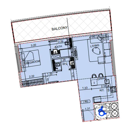 Binghatti Aquarise 1 bed floor plan, 908 sqft