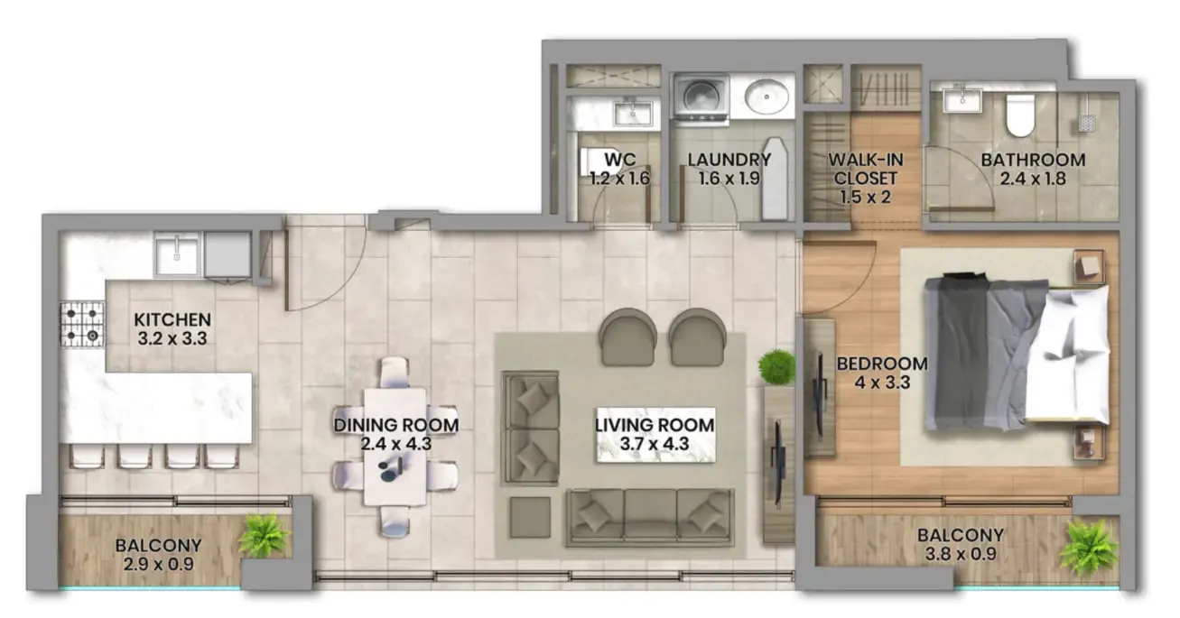 Elemental 22 1 bed floor plan, 841 sqft