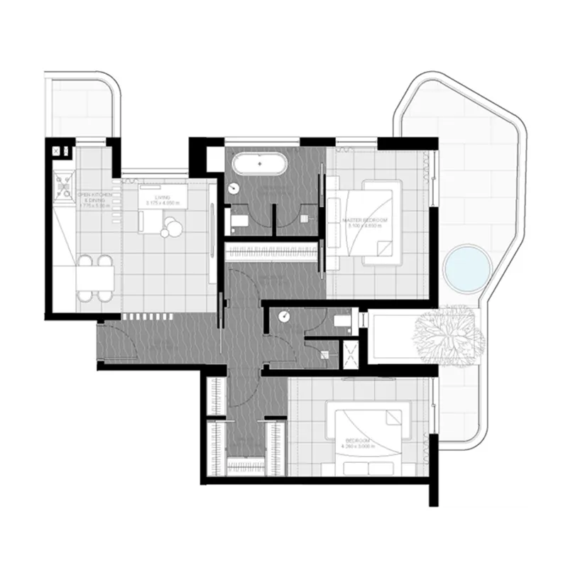Marea Residences 2 bed floor plan, 1,237 sqft