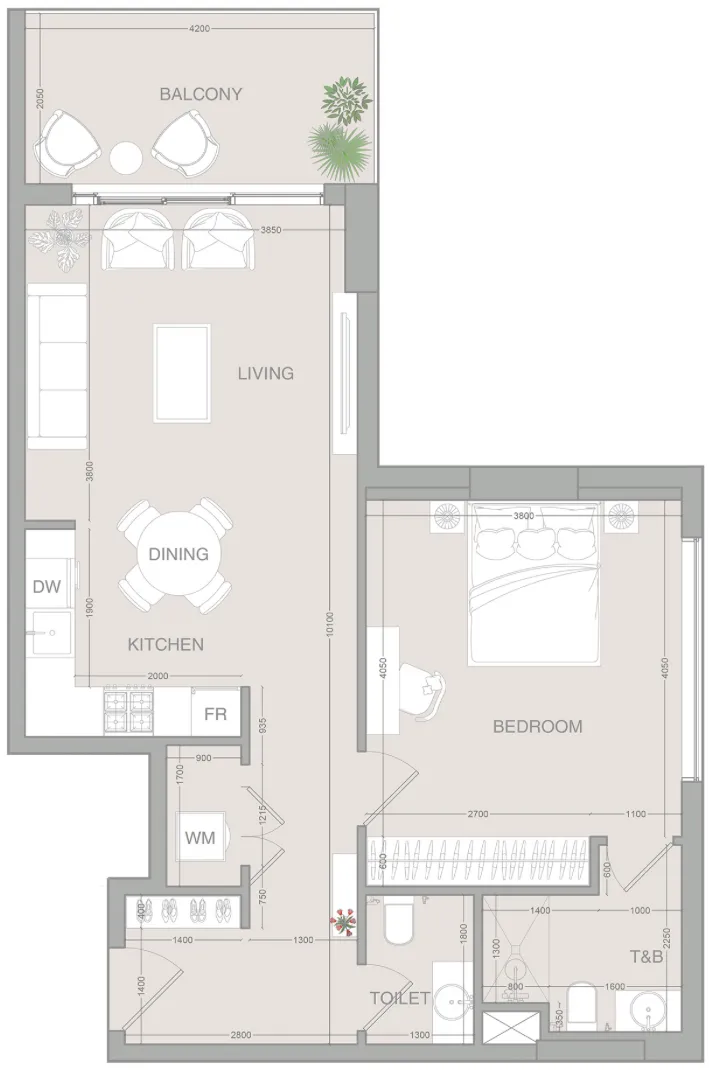 VERDAN1A 1 bed floor plan, 803 sqft