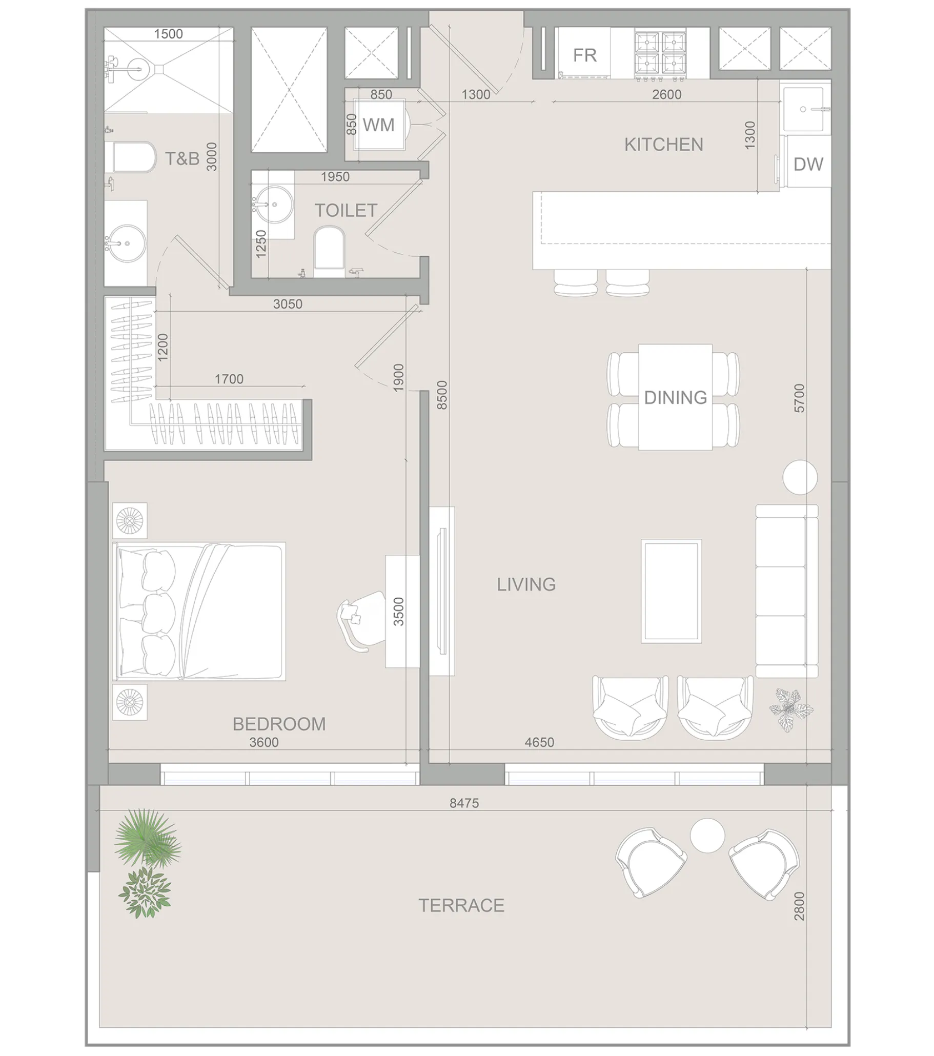 S1LV1ANA Park 1 bed floor plan, 1,054 sqft