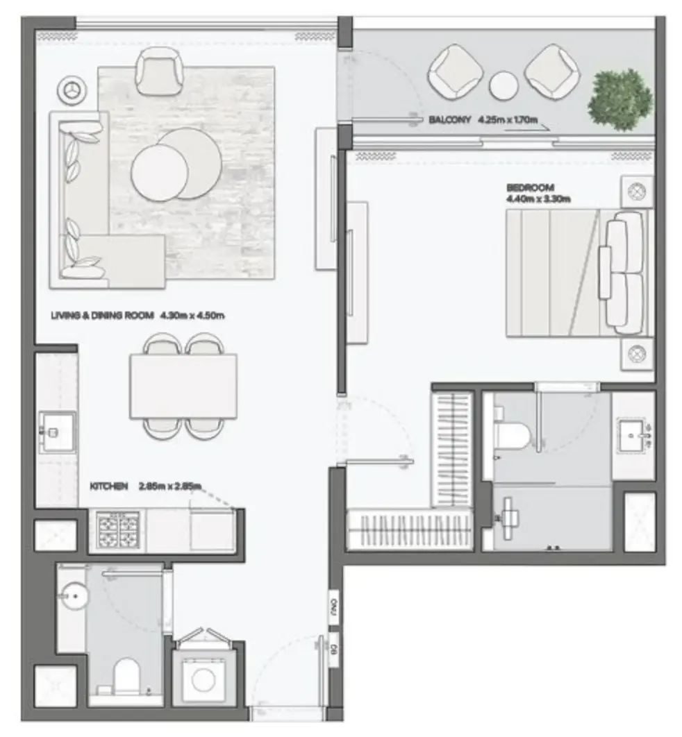 Mansory Residences by Amaal 1 bed floor plan, 867 sqft
