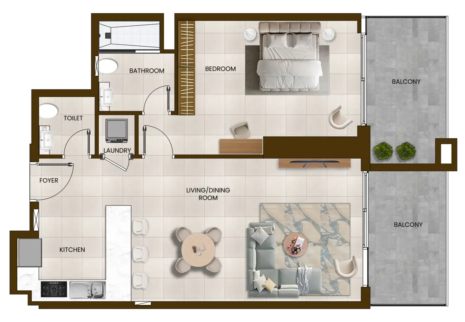 Butterfly Towers 1 bed floor plan, 945 sqft
