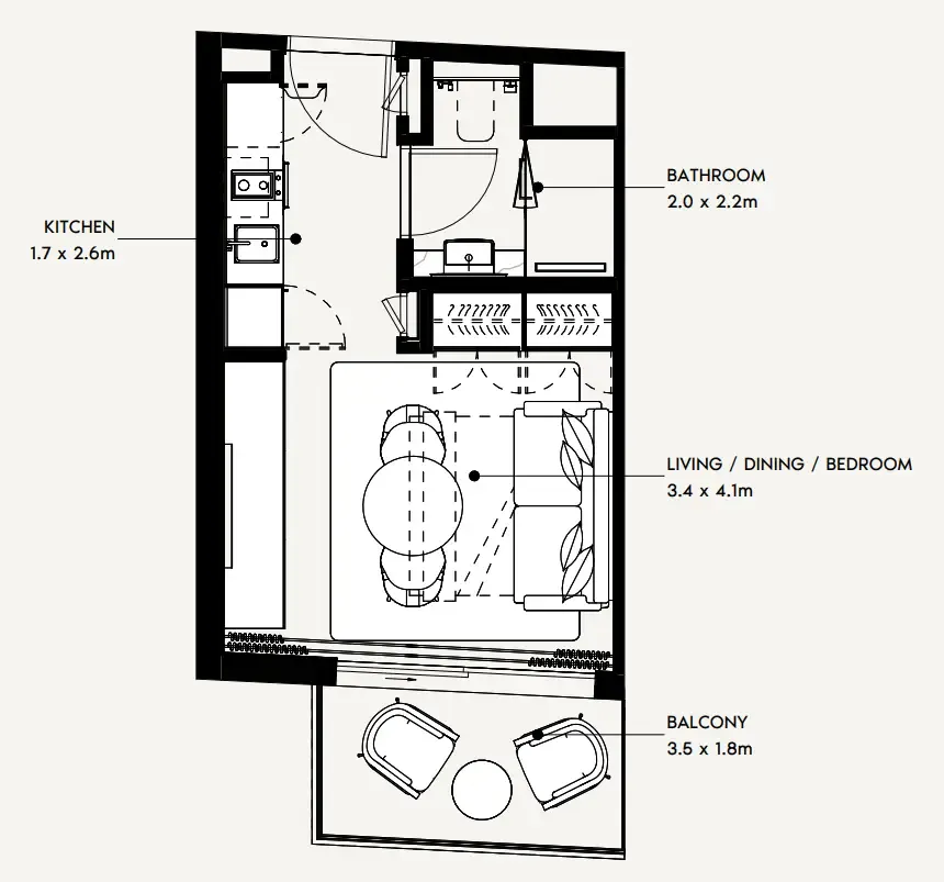 Azizi Noura Studio floor plan, 336 sqft