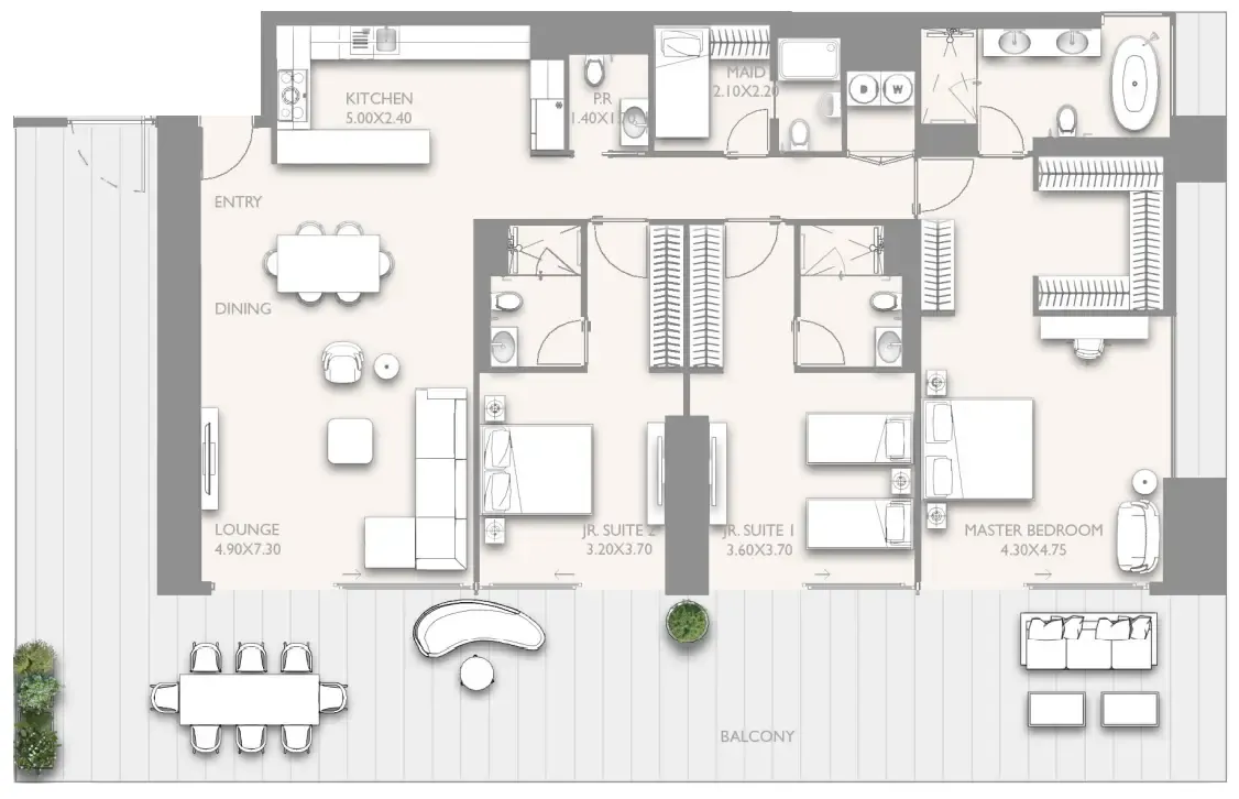 Fairmont Residences Solara Tower 3 bed floor plan, 2,933 sqft