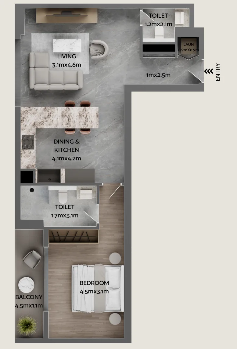 Jardin Astral 1 bed floor plan, 781 sqft