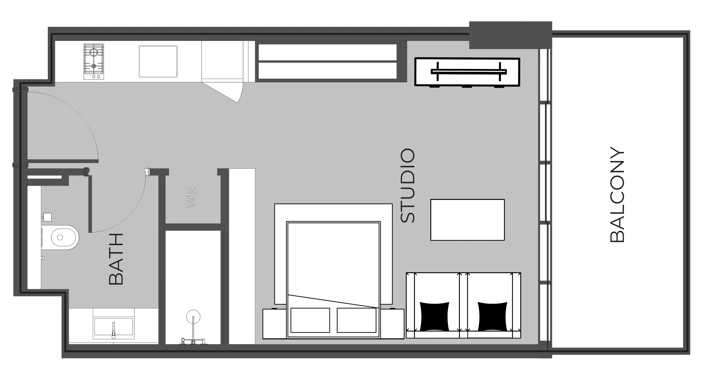 The Boulevard Studio floor plan, 457 sqft
