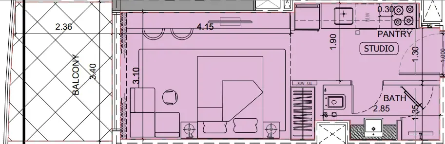 Project Maybach Studio floor plan, 380 – 389 sqft