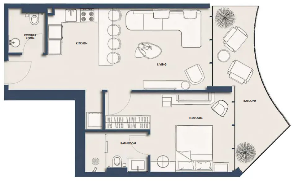 Amra Residences 1 bed floor plan, 784 sqft