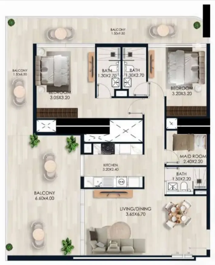 Sera Gardens by Vision 2 bed floor plan, 1,452 sqft