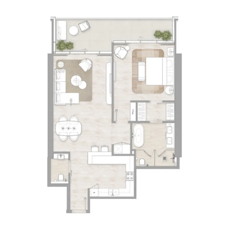 Kempinski Marina Residences 1 bed floor plan, 1,192 sqft