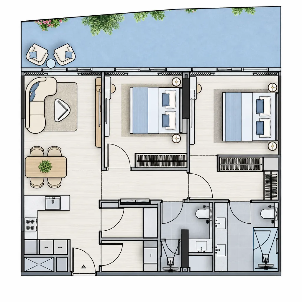 Rabdan Avenue 2 bed floor plan, 1,104 – 1,184 sqft