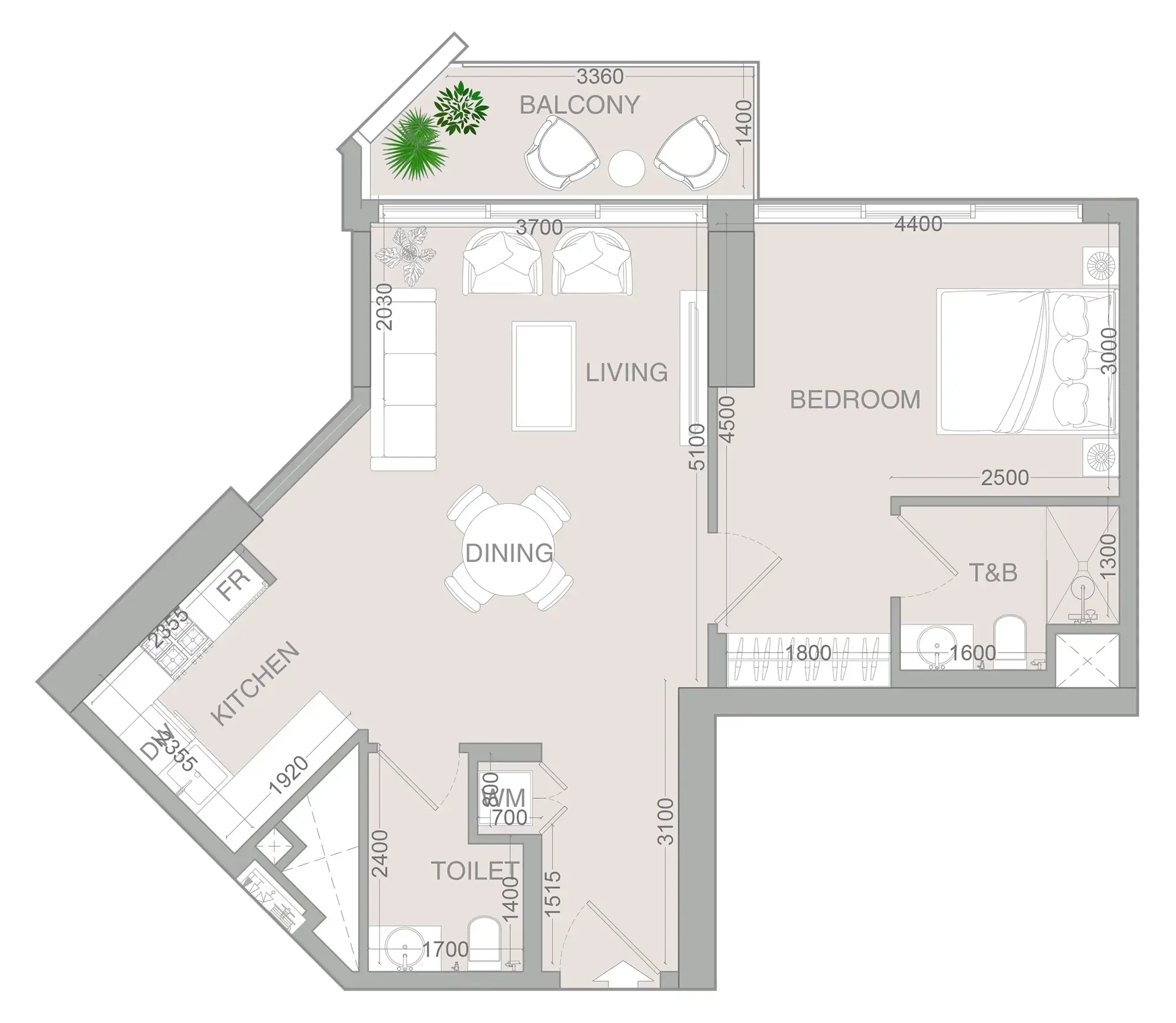 VERDAN1A 4 1 bed floor plan, 762 – 763 sqft
