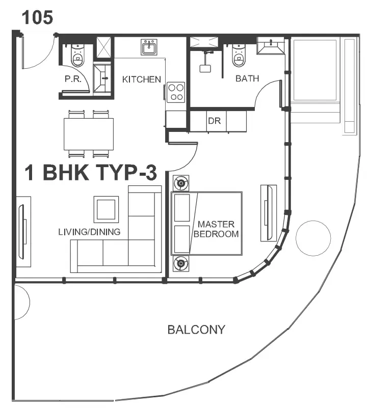 Interstellar Tower 1 bed floor plan, 976 sqft