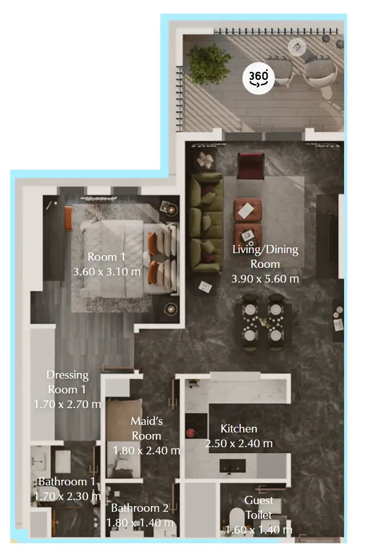 Bab Al Qasr Garden Residences 65 1 bed floor plan, 800 sqft