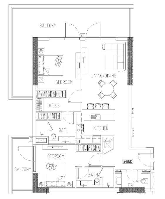 Damac Riverside Views 2 bed floor plan, 1,444 sqft