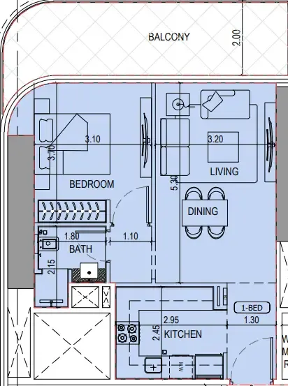 Binghatti Sky Terraces 1 bed floor plan, 714 sqft